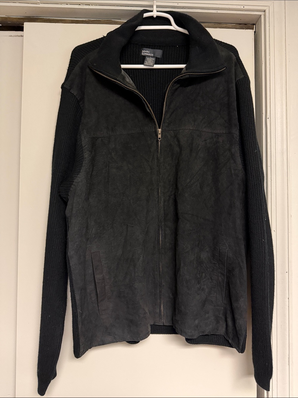 Marc Edwards Men’s Black Zip-Front Mixed-Material Jacket